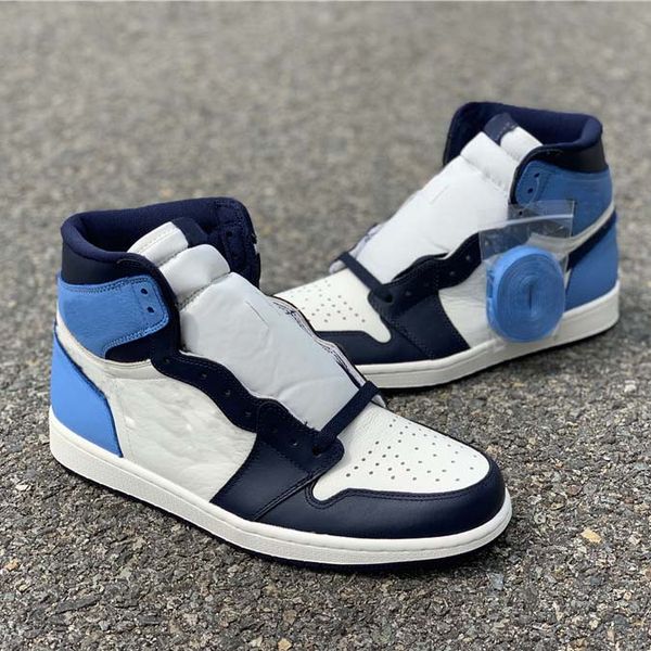 

2019 Released Obsidian Basketball Shoes 1s Blue Black High Shoes Mens Fashion Designer Real Leather Athletic Sports Sneakers Without Box