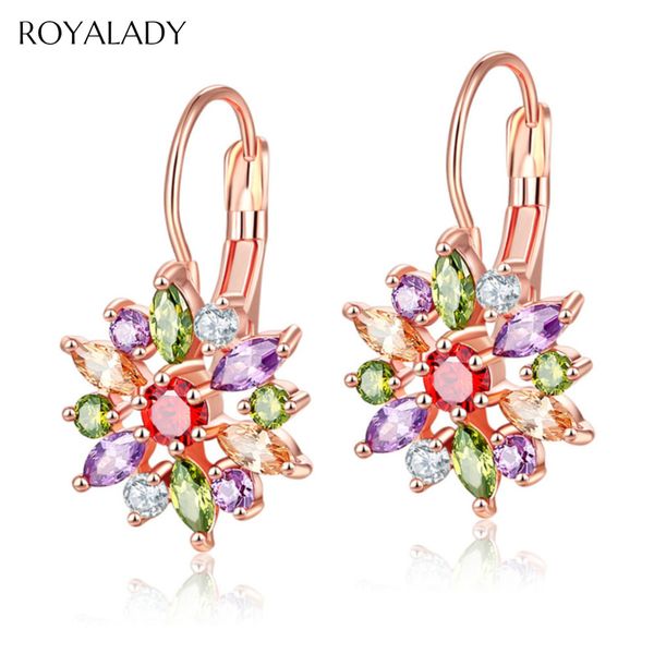 

beautiful colorful crystal flower earrings for women rose gold color 3a cubic zircon flower earrings female jewelry brincos gift, Golden;silver