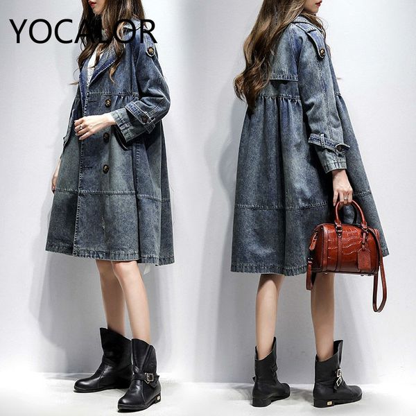 

cowboy loose trench coat for women woman long sleeve 2019 windbreaker jacket casacos feminino manteau femme moda mujer clothes, Tan;black