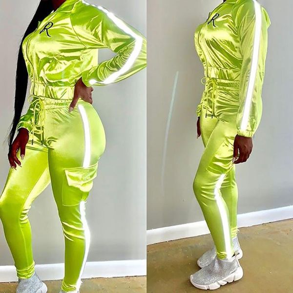 

jogging femme tracksuit lounge wear sport two piece pants set осень светоотражающий костюм с moda mujer 2020 спортивный костюм женская одежд, White