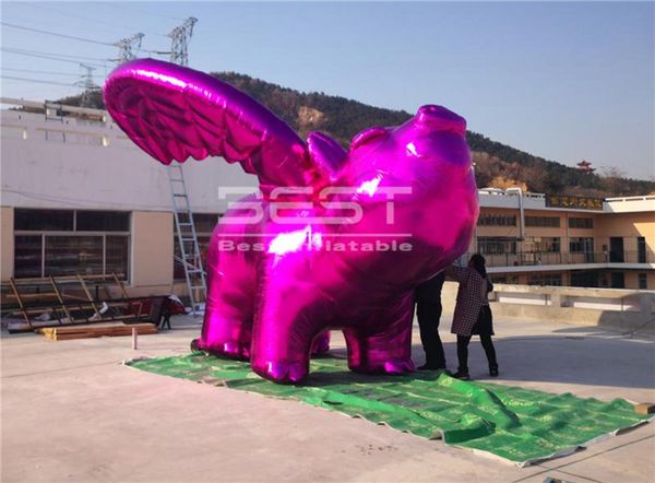 Gaint mascotte di maiale gonfiabile personalizzata con palloncini gonfiabili di maiale volante ali, maiale rosa gonfiabile per l'arredamento del club di decorazione della galleria d'arte