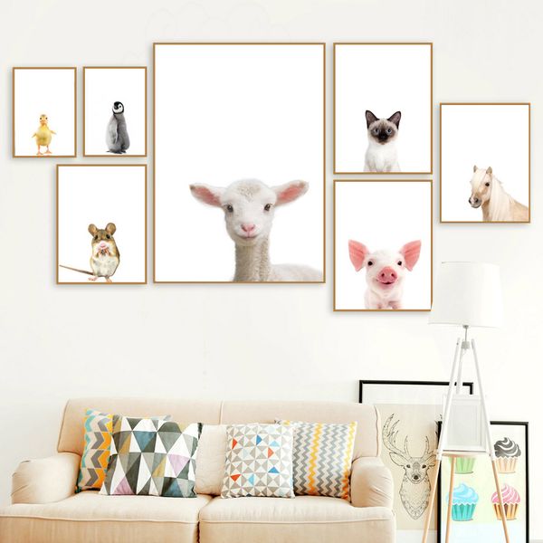 

cute sheep cat penguin duck pig nordic posters and prints wall art canvas painting animals poster wall pictures kids room decor