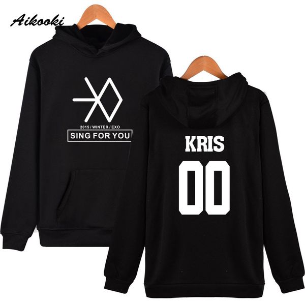 

exo kpop sing for you men/women cap sweatshirt fashion hoodies outwear k- printing exo krais suho baekhyun luhan boy coat, Black