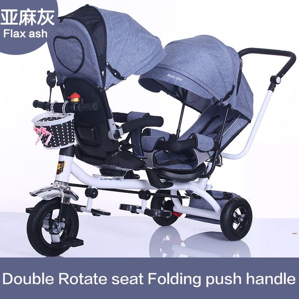 

twin baby stroller double seat child tricycle kids bike rotatable seat three wheel light stroller protable pushchair