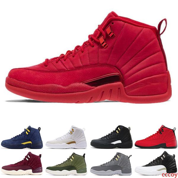 

newarrival mens 12 12s basketball shoes gym red bulls flu game university blue college navy dark grey men sports sneakers size 7-13