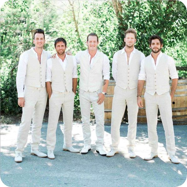 

custom made beach wedding ivory linen men suits for wedding mens classic suits slim fit groom tuxedo 2piece vest+pant, White;black