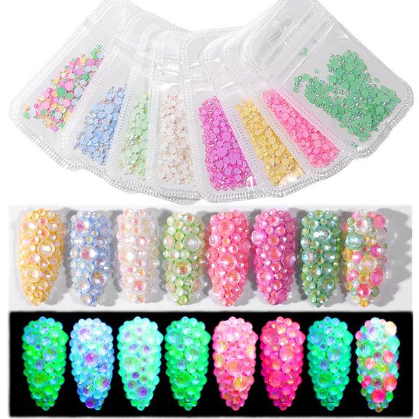 

luminous rhinestones mixed sizes for nail decors christmas festival sparkling round flat back nail stones beads 3d decors, Silver;gold