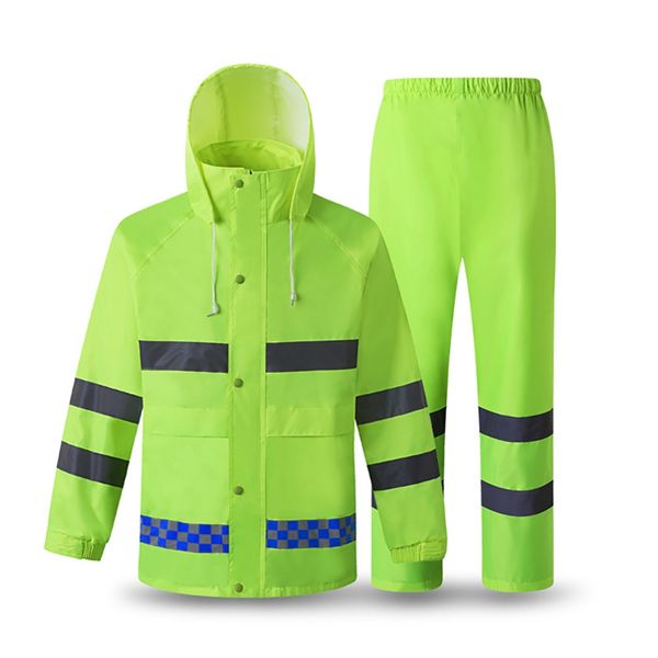 

reflective rain suit hooded long sleeve jacket pants kit high visibility windproof waterproof construction safety raincoat rainw