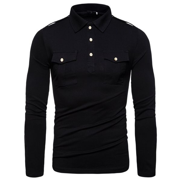 

mens designer pocket casual shirts fashion solid color button long sleeved turn-down collar tees mens clothing, White;black