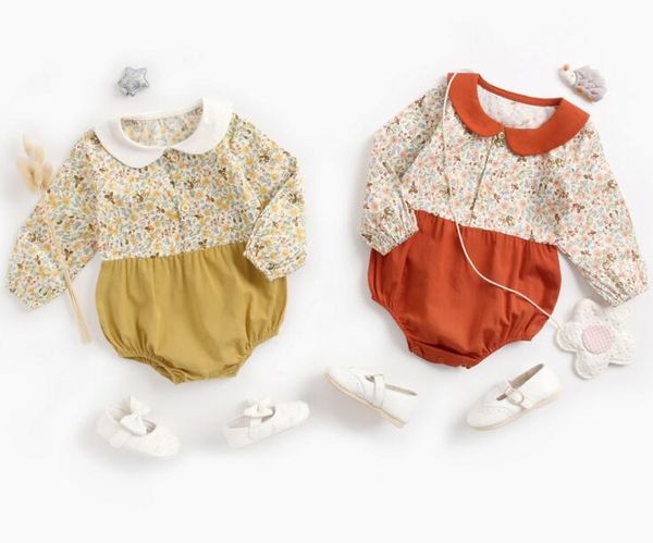 

ins baby clothing spring fall 100% cotton romper pet pan collar flower print long sleeve girl romper baby cuasual clothing, Blue