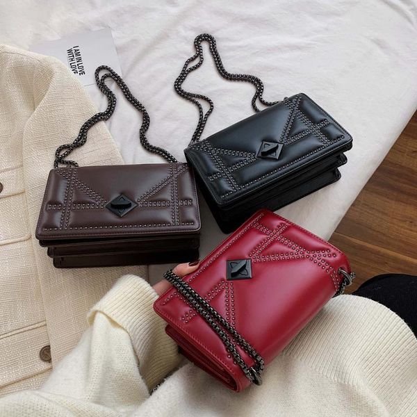 

2019 new rivet chain small crossbody bags for women large flap shoulder messenger bag femme lady luxury handbags black brown