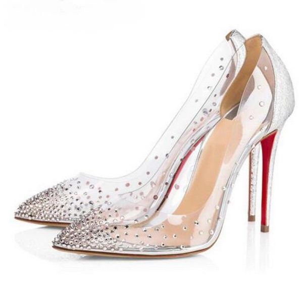 

christian louboutin cl red bottom high heels wedding clear colorful crystal pumps shoes woman stiletto transparent 8cm 10cm dres