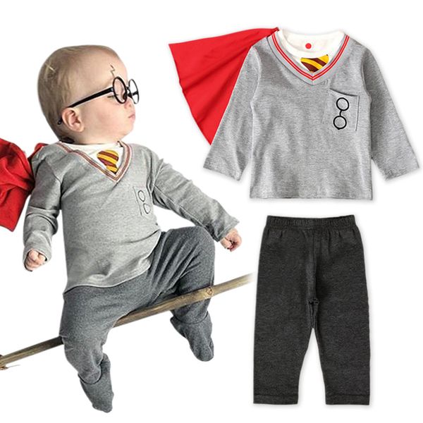 

kids designer clothes boys college style outfits infant cape++pants 3pcs/set 2019 spring autumn fashion baby clothing sets c1771, White