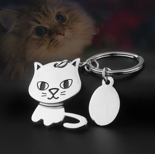 

creative cute cat keychain 360 degrees shake head cat key ring for women kitten key chain key holder high quality, Silver