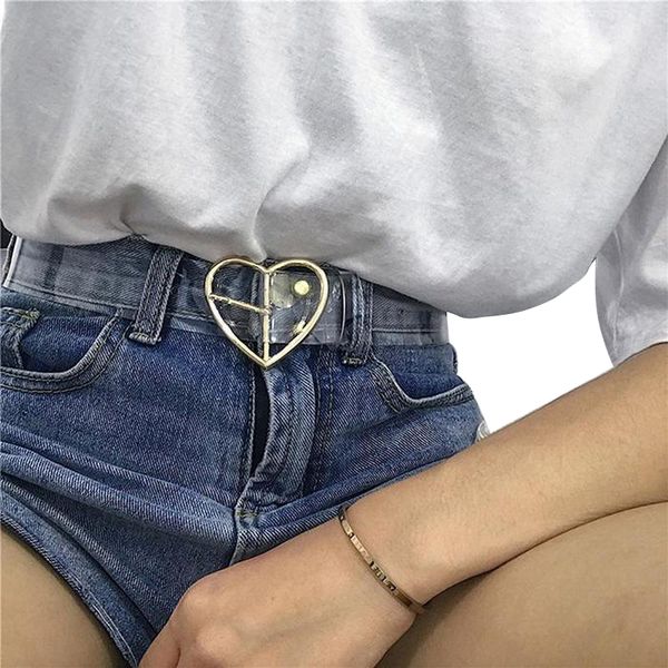 

jeans dress waist strap pin buckle harajuku ladies round pvc clear belt heart belts for women resin cute transparent belt, Black;brown