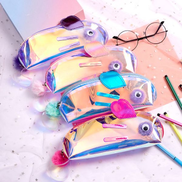 

personalized laser fisheye shape transparent pencil bag japanese girl heart large capacity triangle pencil bag zero wallet cosme