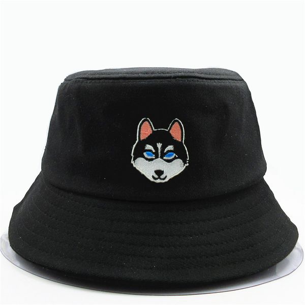 

ldslyjr cartoon wolf dog embroidery cotton bucket hat fisherman hat outdoor travel sun cap hats for men and women 156