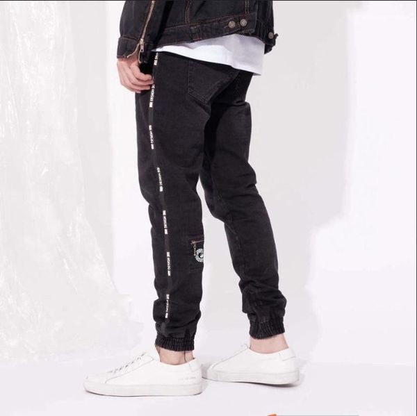 

designer jeans black zipper design stylish cool pencil pants long trousers spring sports mens, Blue