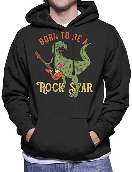 

dinosaur guitar born to be a rockstar men's hooded sweatshirtmen women hoodie sweatshirt, Black