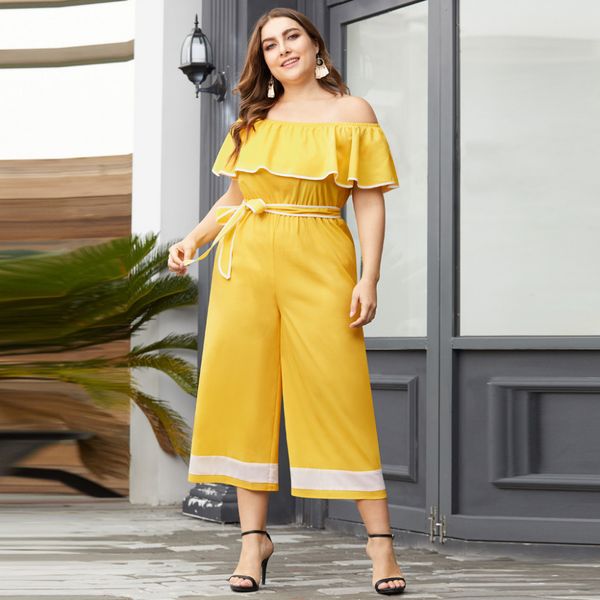 

plus size women's slash neck sling color contrast wide leg jumpsuit rompers womens jumpsuit overalls combinaison femme 2019 m4, Black;white