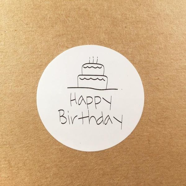 

3.5cm round 100 pcs/lot happy birthday sticker kraft paper adhesive stickers for cake/birthday gift decorate