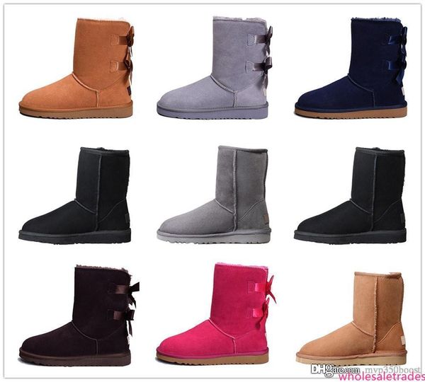 

designer women winter snow boots fashion australia classic short bow boots ankle knee bow girl mini bailey boot 2019 size 35-41 ship
