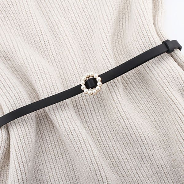 

female thin pu leather belt single buckle side gold buckle belt wild fashion simple round pin belts, Black;brown