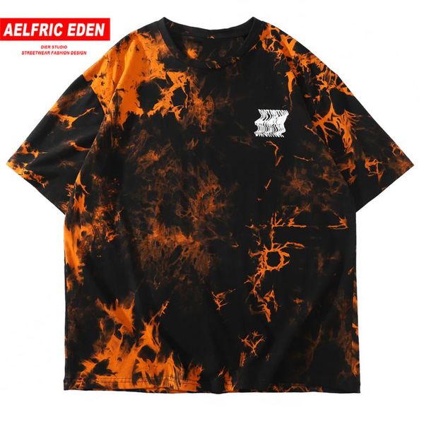 

aelfric eden hip hop tie-dye casual t shirt men harajuku oversize tees short sleeve 2020 summer streetwear casual loose tshirts, White;black
