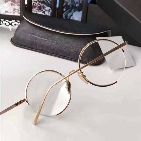 

2020 quality lf218 retro-vintage gushhi glasses female round metal half-rim sunglasses prescription glasses frame full-set case, White;black