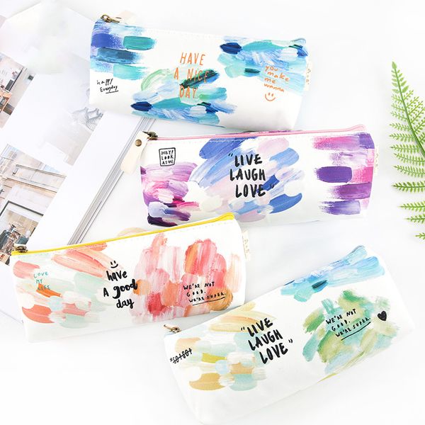 

4 designs green blue orange purple watercolour pencil bags school case creative kawaii large size pencil bags for girls