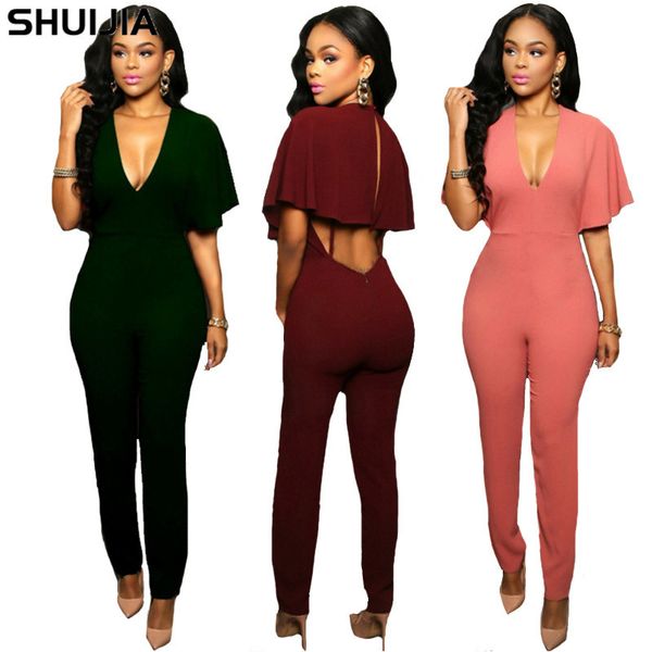 

женская дизайнерская молния v-образным вырезом с низким вырезом jumpsuit4fm4, Gray