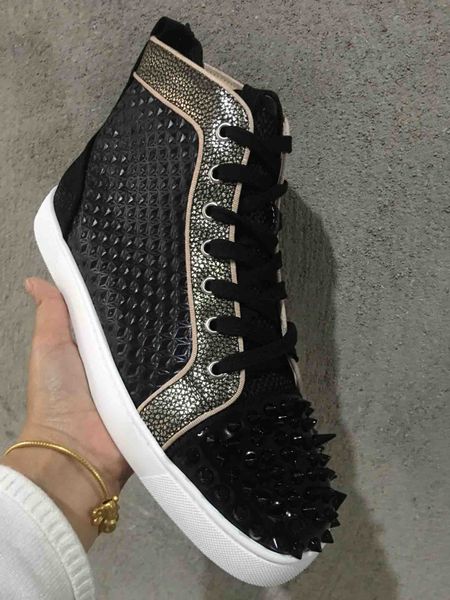 

luxury designer sneakers men women casual shoes party dress high-cut studded spikes platforms red bottom trainers shoes sneakers men, Black