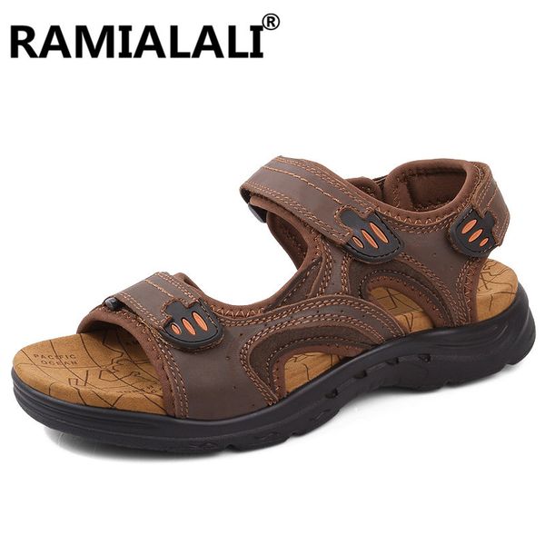 

breathable sandals men shoes real leather sandals shoes men non slip beach summer slippers for big size 45 46 47, Black
