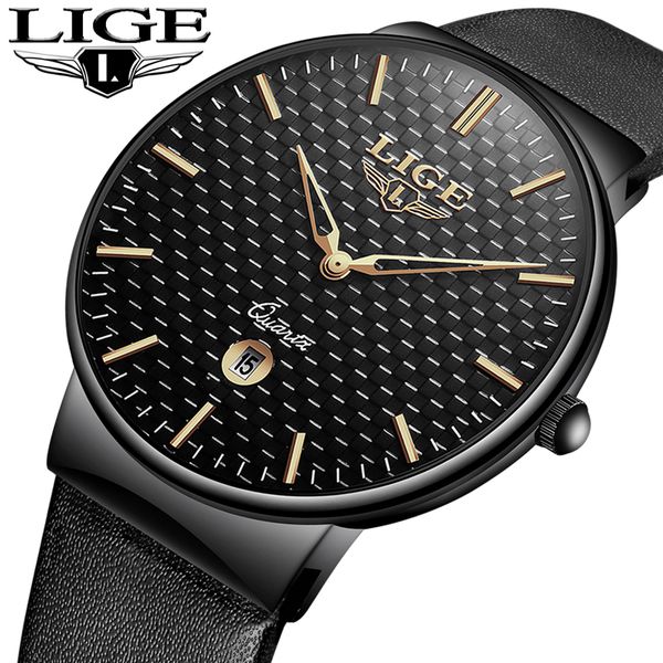 

reloj hombre lige new leather watches mens waterproof calendar watch sport men watch relogio masculino, Slivery;brown