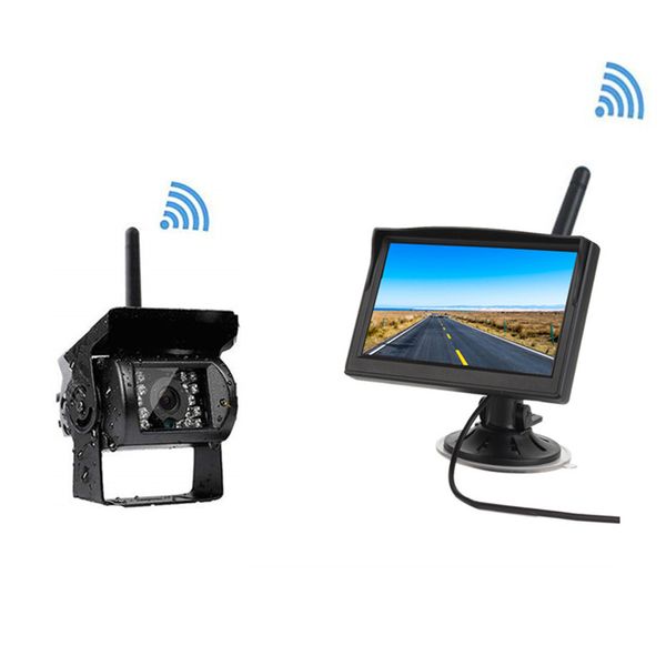 

tft lcd 5 inch car monitor for truck bus 2.4g wireless with 18 ir led night vision rear view back up camera 12v-24v