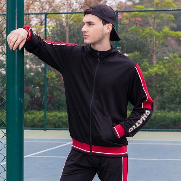 

sleeve long pants mens designer panelled tracksuits fashion contrast color suits casual zipper neck long, Gray