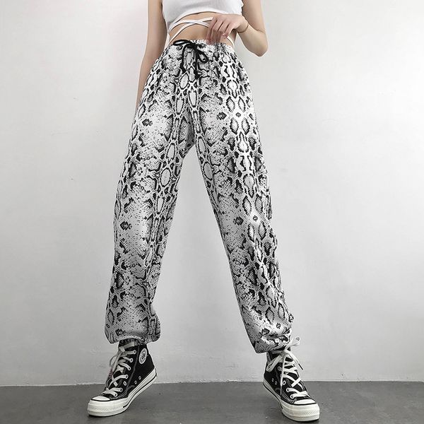 

female snake pattern loose casual beam-leg sweatpants women fitness new long sport pants loose printed exercise pants, Black;white