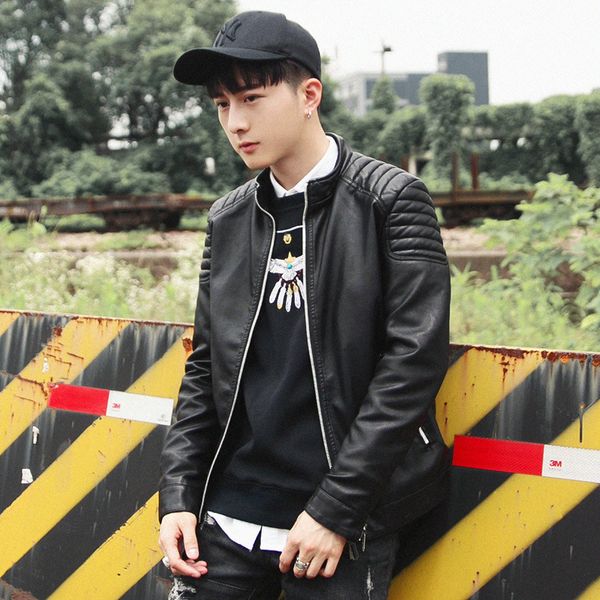

winter jacket new spring fashion leather jackets men, men's leather jacket brand motorcycle jackets, Black