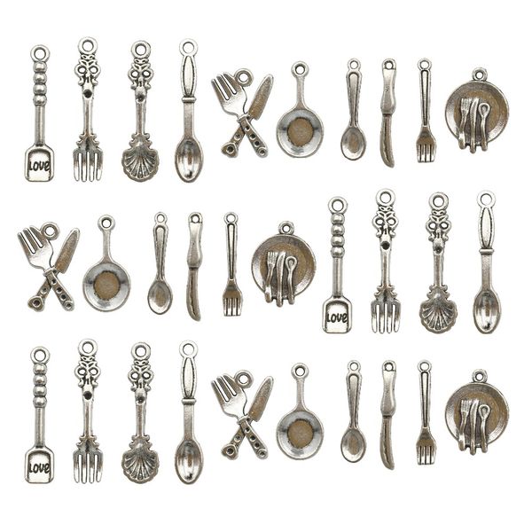 

100pcs craft supplies fork knife spoon tableware charms pendants for crafting jewelry accessory for diy necklace bracelet, Bronze;silver