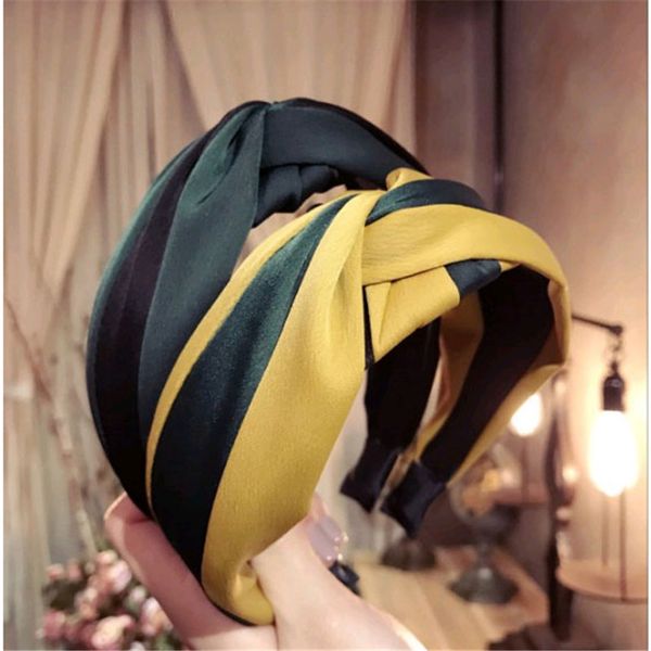 

wide turban big headbands for women fashion hair jewelry double color solid cross knotted lady girls head band korean style 2019, Golden;white