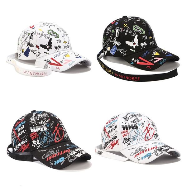 

white hat fashion graffiti men long new belt cap summer women baseball wholesale kawul, White;black