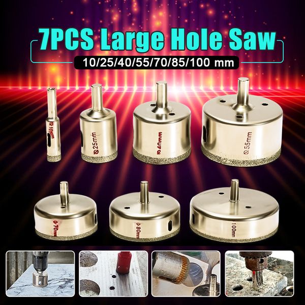 

new arrival 7pcs/set metal diamond coated core hole tile marble glass saw drill bit set 10-100mm sale