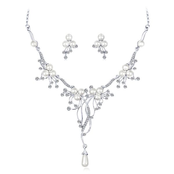 

pearl necklace fashion wedding matching necklace set, Silver