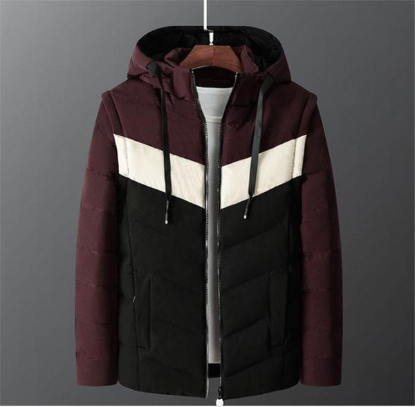 

контрастная цветная мужская зимняя куртка с капюшоном и толстыми мужскими пуховыми повседневными парками-подростками, Black