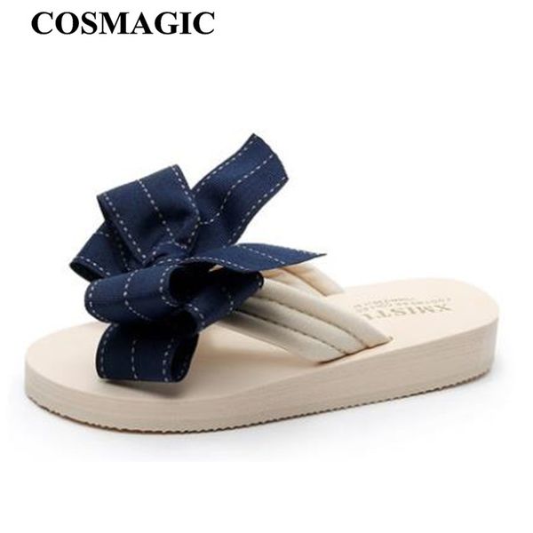 

cosmagic fashion sweet bowknot flip flops slippers 2019 new women summer sweet beach platform handmade non-slip low heel slide, Black