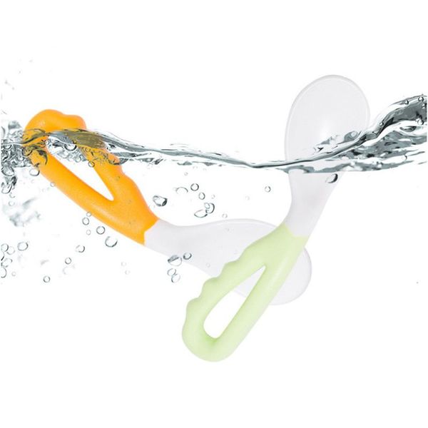 

2*infant spoon baby utensils spoons safety feeding bending spoon curved flatware new