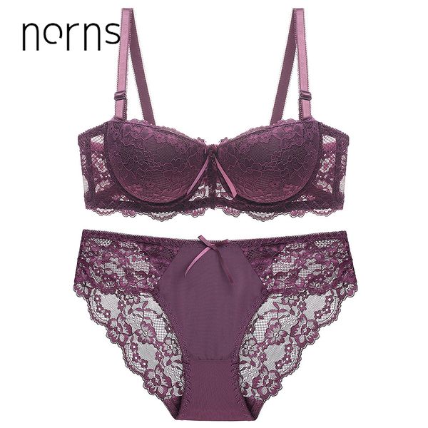 

norns women's large size underwear set transparent bra push up red bra underwear lace embroidery intimate bras sexy lingerie set, Red;black