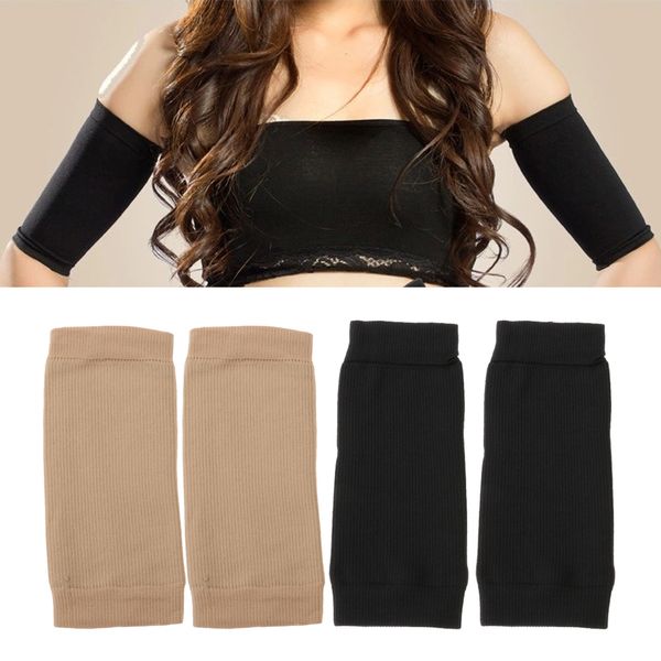 

compression slim arms sleeve shaping arm shaper upper arm exercise skin guard sports safety protection elbow pads warmers, Black;gray