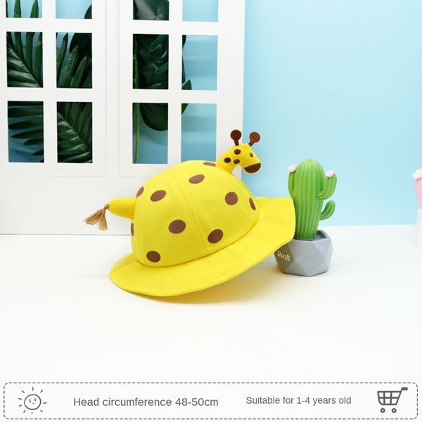 

children's fisherman hat small pot hat giraffe summer new sunscreen sun boy girl cute baby bonnet cotton kids hats, Yellow