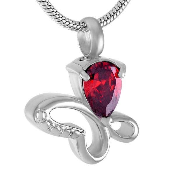 

z262 pet remembrance necklace - hold red color crystal butterfly cremation urn pendant memorial jewelry for ashes, Silver